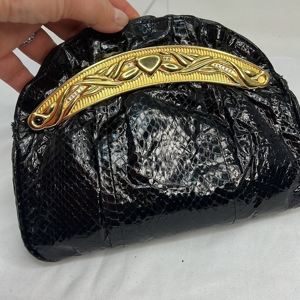 Black Python Gold Frame Evening Shoulder Clutch B… - image 5